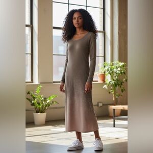 Raquel Allegra Taupe and Tan Splattered Ombre Midi T-Shirt Dress Size L